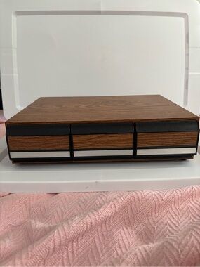 80s Retro Style 3-Drawer Cassette Tape Faux Wood Storage Holder